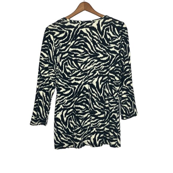 Michael Kors Small S Black Zebra Print Scoop Neck Rhinestone Logo Stretch Top - Picture 2 of 3